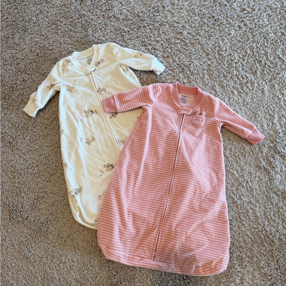 Carters Pink Striped Baby Sleep Sack Pajamas Bundle Size 3-6 Months